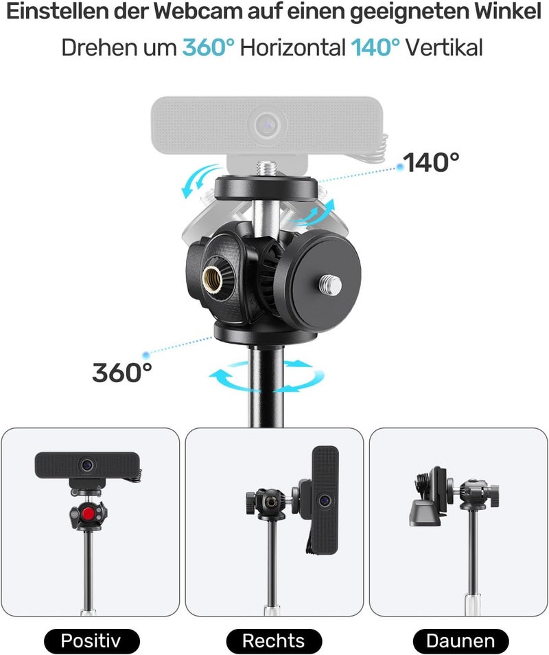 Etour Webcam Tripod Stand for Desk, 2025 Upgrade Small Base & 360° Ballhead & Height Adjustable, Ideal for Logitech Webcam C922 C930e C920 C615 C960 BRIO 4K NexiGo N60, Phone Holder with 1/4" Thread - Image 3